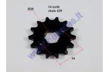 Front sprocket 14 teeth outer D61 inner D20 chain 7.7 for ATV quad bike