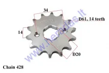 Front sprocket 14 teeth outerD61innerD20 chain8.6 for ATV quad bike