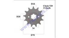 Žvaigždutė priekinė dant  Diš70  Dve 20 grandinės tipas 520 MOTOLAND MTL250 13 dantų