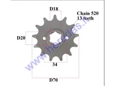 Žvaigždutė priekinė dant  Diš70  Dve 20 grandinės tipas 520 MOTOLAND MTL250 13 dantų