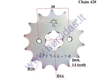 FRONT SPROCKET Dout 60, Din 20, 14 teeth, 428 chain