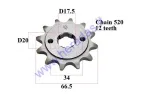 Žvaigždutė priekinė Diš66.5  Dve 20 grandinės tipas 520 MOTOLAND MTL250 12 dantų