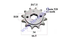 FRONT SPROCKET 12 TEETH 520 CHAIN DOut66.5  Din 20 fit to MOTOLAND MTL250