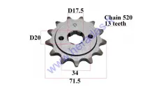 FRONT SPROCKET 13 TEETH 520 CHAIN DOut71.5  Din 20 fit to MOTOLAND MTL250