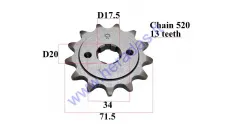 Žvaigždutė priekinė Diš71.5  Dve 20 grandinės tipas 520 MOTOLAND MTL250 13 dantų