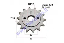 Front sprocket  Diš77  Dve 20 chain 520 MOTOLAND MTL250 14 teeth