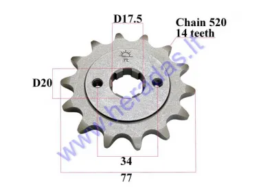 Front sprocket  Diš77  Dve 20 chain 520 MOTOLAND MTL250 14 teeth