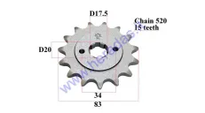Žvaigždutė priekinė Diš83  Dve 20 grandinės tipas 520 MOTOLAND MTL250 15 dantų