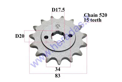 Žvaigždutė priekinė Diš83  Dve 20 grandinės tipas 520 MOTOLAND MTL250 15 dantų