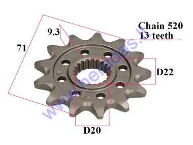 Front sprocket KAWASAKI KX 250 2006-2020 13 teeth 520 Chain