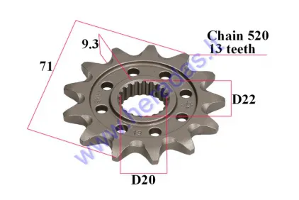 Front sprocket KAWASAKI KX 250 2006-2020 13 teeth 520 Chain