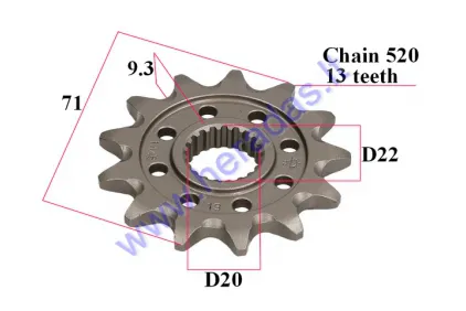 Žvaigždutė priekinė KAWASAKI KX 250 2006-2020 13 dantų grandinė 520
